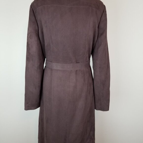 INC Faux Suede Chocolate Brown Long Length Trench Belted L/S Jacket * Size 10 - Picture 5 of 9